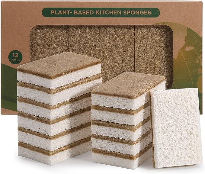 Natural Sponges for Dishes 12 Pack by CleanKitchensHappyCooks