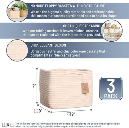 NaturalCozy Storage Cubes 9”x9”x7”Cotton Rope Woven Baskets - Image 2