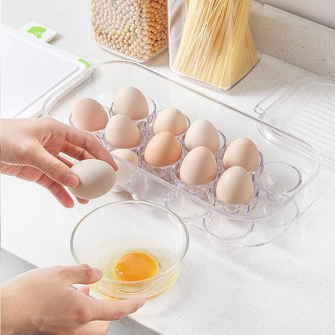 vacane Plastic Egg Holder for Refrigerator, Stackable Egg Holder Clear Tray - Image 7