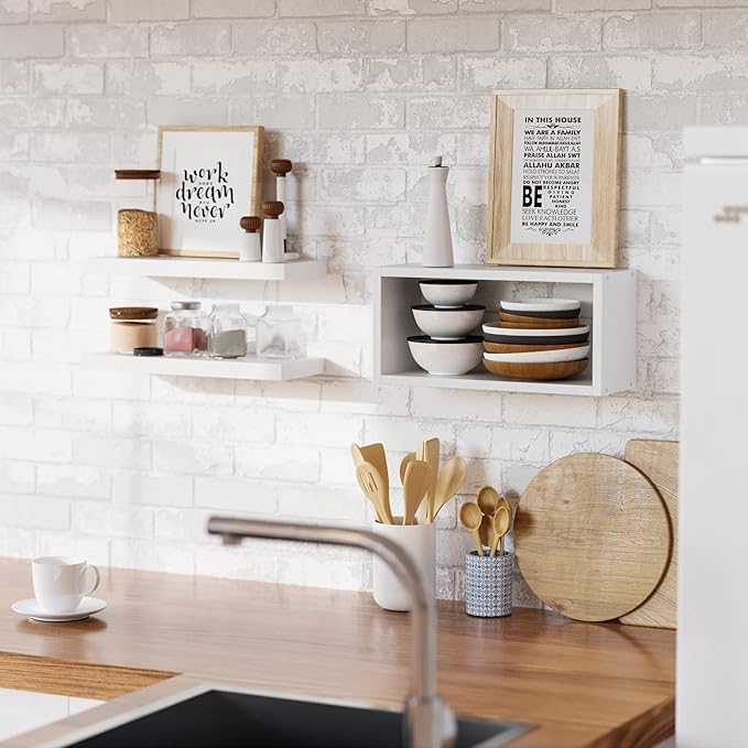 RICHER HOUSE 3-Set White Floating Wall Shelves, Bathroom Shelf Over Toilet | - Image 5