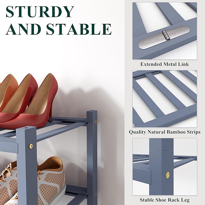 Smiry Bamboo Shoe Rack for Closet, 4 Tier Wooden Stackable Shoe Organizer - Image 3