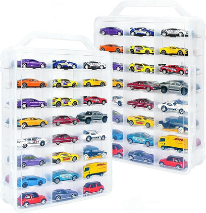 Clear Double-Sided Toy Car Display Storage Case, 48 Compartments by Unknown