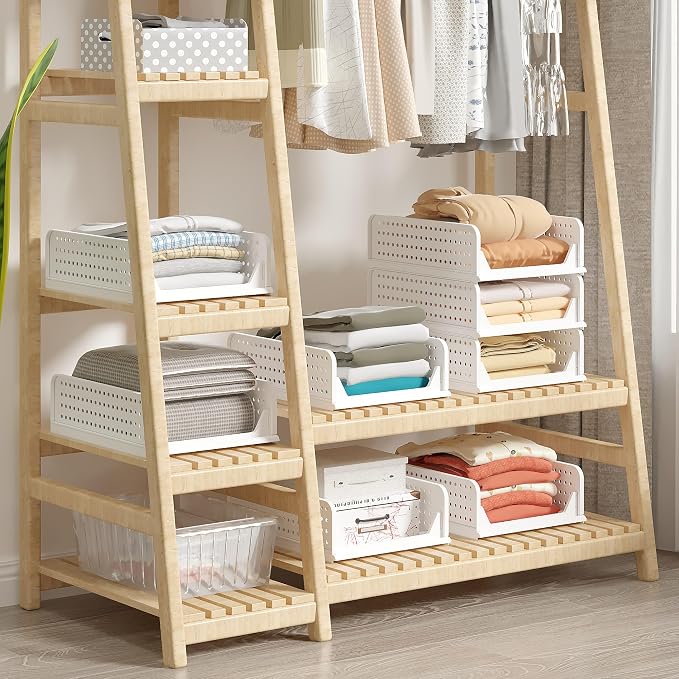 VECELO 4 Pack Plastic Closet Shelf Organizer, Stackable Sweater Storage Closet - Image 6