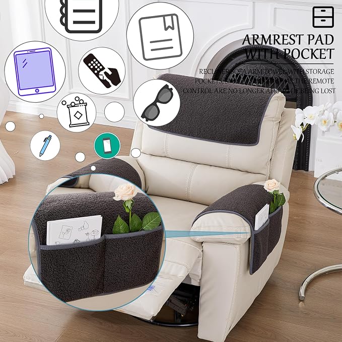 Armrest Cover, Recliner Chair Protector, Furniture Protector Slip, Side Storage - Image 3