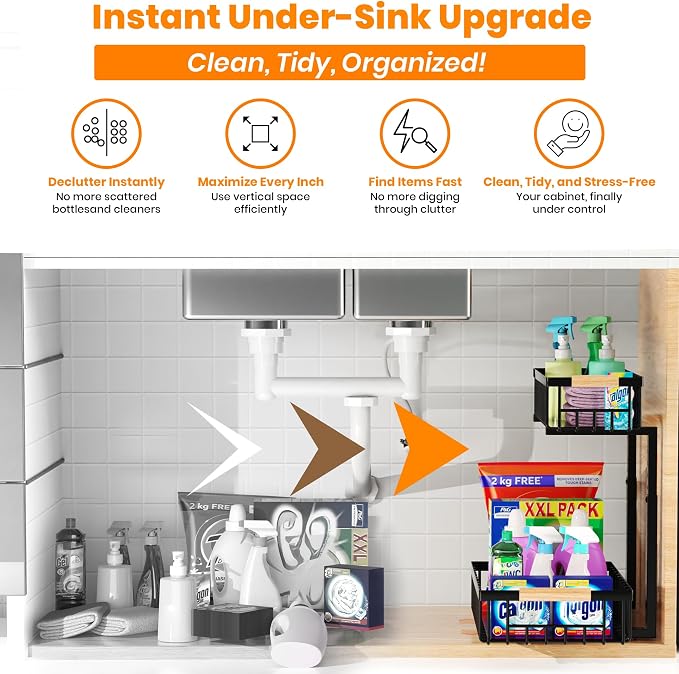 Under Sink Organizer, 2-Tier Pull-Out Cabinet Organizer – Adjustable Height - Image 5