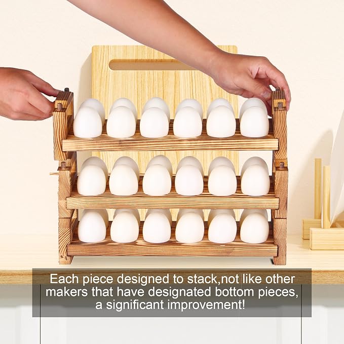 CVHOMEDECO. Wooden Egg Holder Fresh Egg Holders Countertop Firewood Egg - Image 5