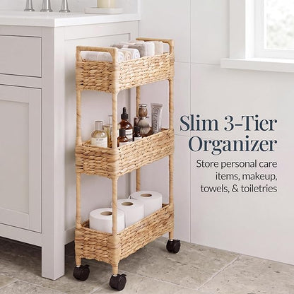 Best Choice Products 3-Tier Slim Water Hyacinth Rolling Nursery Caddy w/Wheels - Image 3