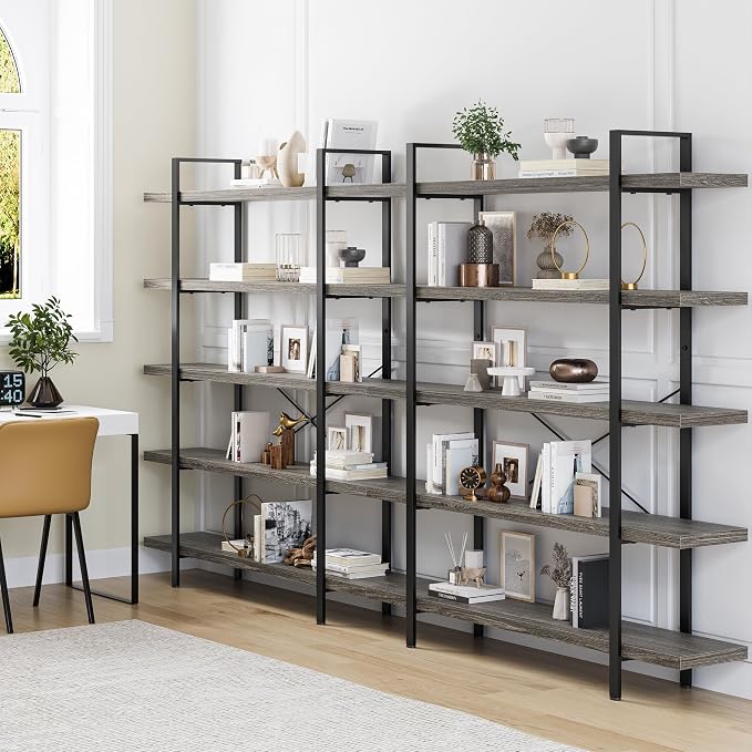 Bookshelf Set, Heavy Duty 5-Tier Industrial Bookcase, 120lbs Shelf Capacity - Image 8