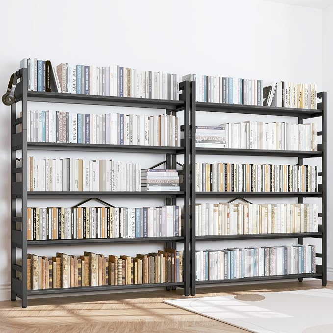HCHQHS 5 Tier Bookshelf, Adjustable Industrial Bookcase, Vertical Tall Book - Image 2