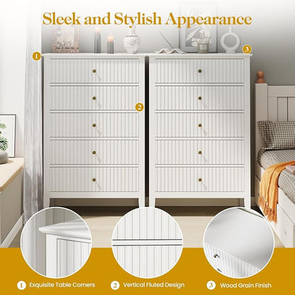 RoyalCraft White Fluted 5 Drawer Dresser - Image 6