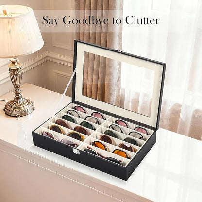 Sunglasses Organizer Case with Adjustable Slots, Eyeglasses Display with Lid - Image 2