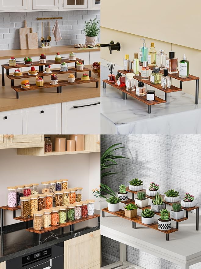 Set of 4 Wooden Display Stand Riser, 3 Tier Perfume Organizer Stand Cupcake - Image 2