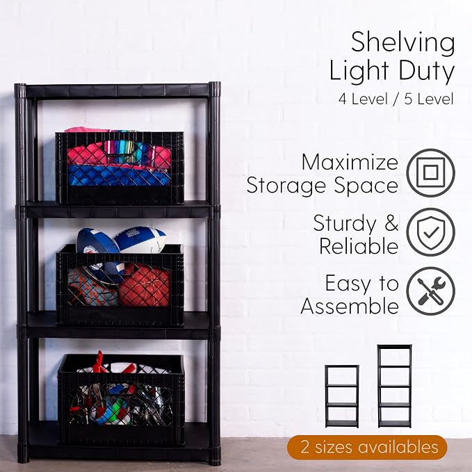 4-Shelf Plastic Storage Shelving Unit, Freestanding Organizer Utility Rack - Image 5