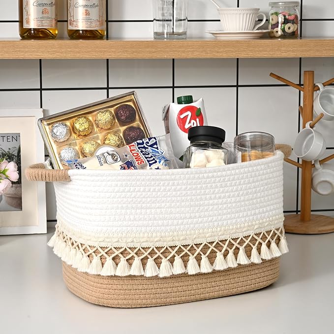 6 Pack Storage Basket for Shelves, Boho Cotton Rope Storage Bins - Image 8