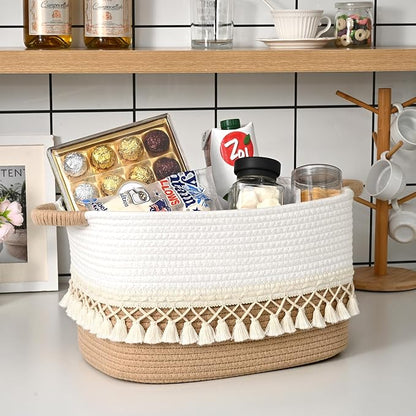 6 Pack Storage Basket for Shelves, Boho Cotton Rope Storage Bins - Image 8