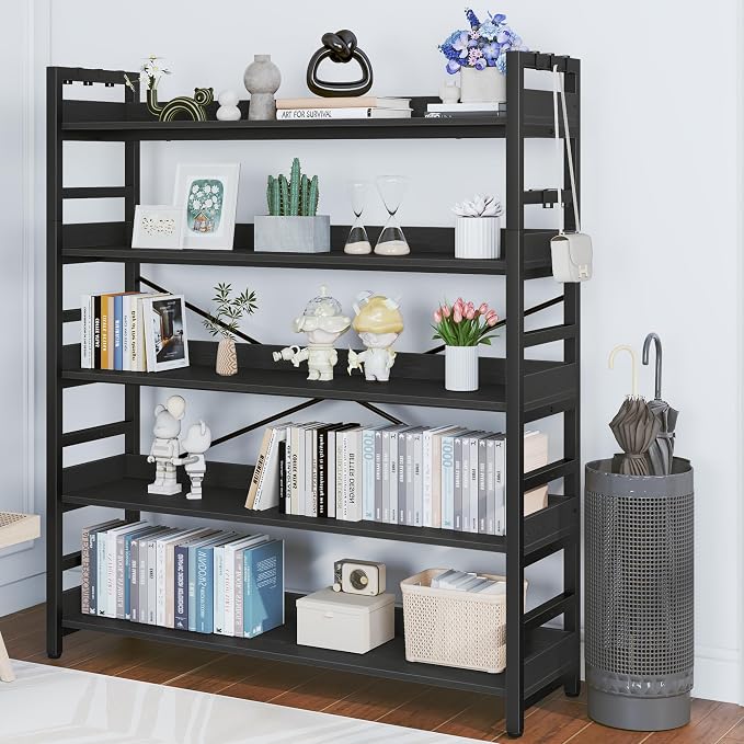 HCHQHS 5 Tier Bookshelf, Adjustable Industrial Bookcase, Vertical Tall Book - Image 7