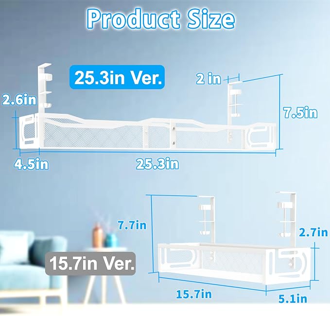 No Drill Under Desk Cable Management Tray, SONATURE 25.3" Cord Organizer - Image 2
