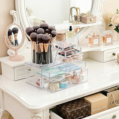 Clear Acrylic Makeup Organizer Countertop 360° Rotating & Removable Storage - Image 6