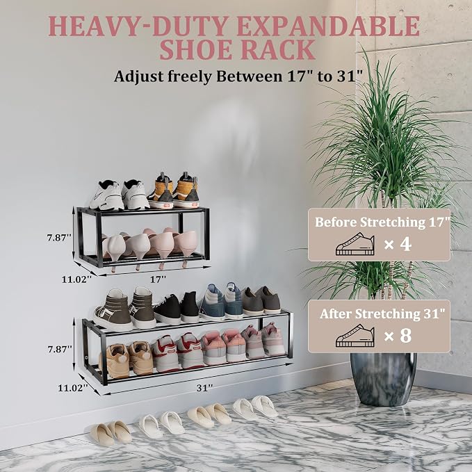 3 Pack Expandable Wall Mounted Shoe Rack, Heavy Duty Metal Shoe Holder - Image 3