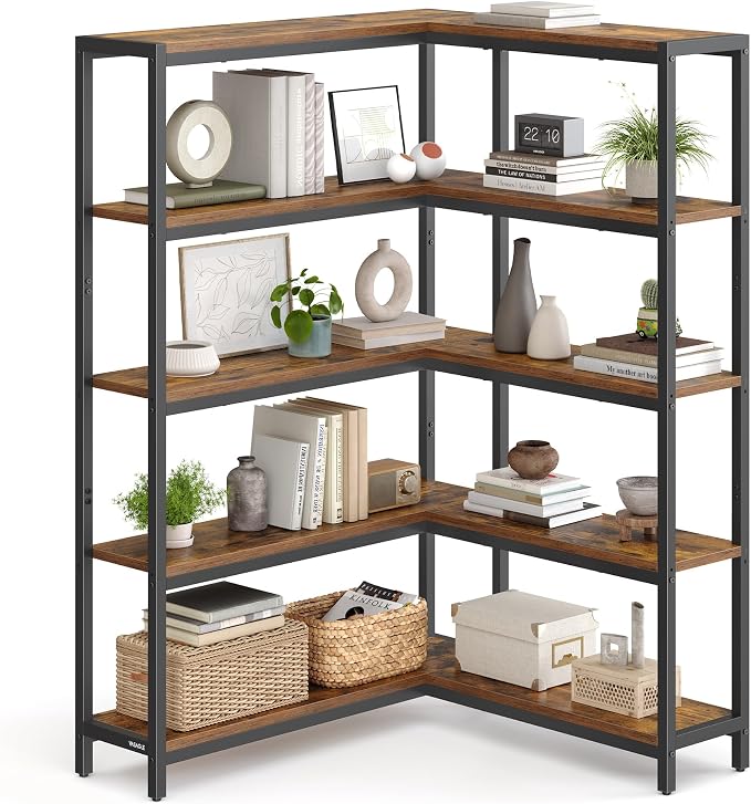 VASAGLE 5 Tier Bookshelf with Metal Frame, Convertible Industrial Corner Shelf by Unknown