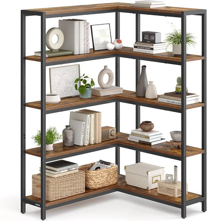 VASAGLE 5 Tier Bookshelf with Metal Frame, Convertible Industrial Corner Shelf by Unknown