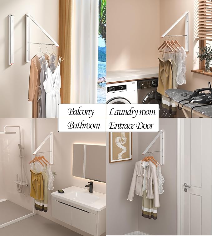 Dr.DJ Clothes Drying Rack, Wall-Mounted Retractable & Foldable Clothes Hanger - Image 3