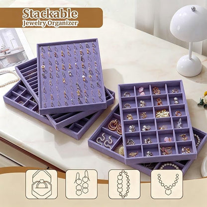 Large Velvet Jewelry Tray 2 Pack Stackable Jewelry Display Drawer Inserts Trays - Image 3