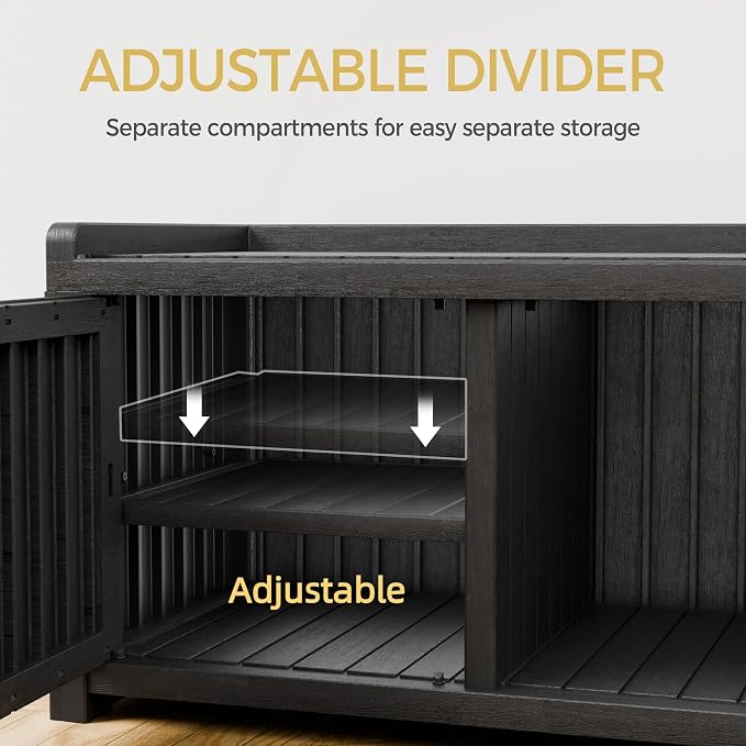 2-Tier Storage Bench, 2 Doors Waterproof Resin Shoe Bench - Image 6