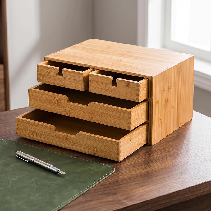 DEAYOU Bamboo Desk Organizer, 100% Natural Bamboo Desktop Drawer Organizer - Image 4