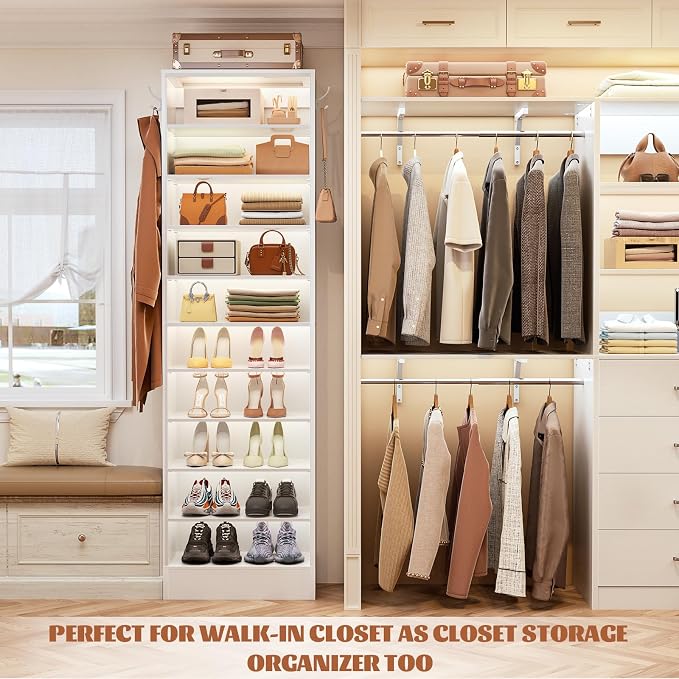 Aheaplus Narrow Shoe Cabinet, 10 Tiers Tall Wood Shoe Rack, Shoe Storage - Image 4