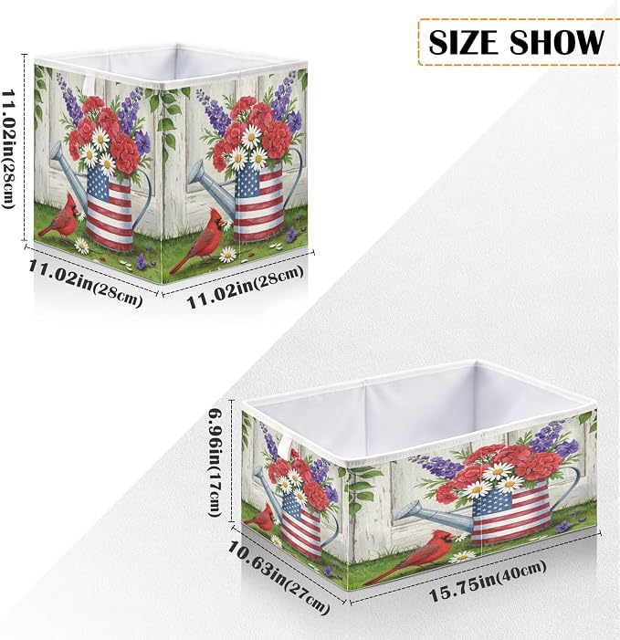Watering Can with Us Flag Storage Cube with Handles, Foldable Fabric Storage - Image 2