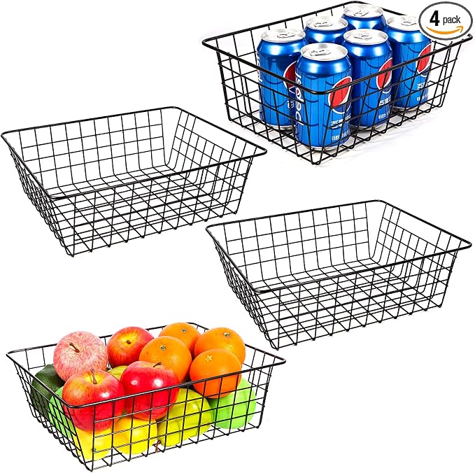 Wire Baskets for Organizing 4 Pack Pantry Storage Baskets 13.2x10.4x4.3 in | by Beimu