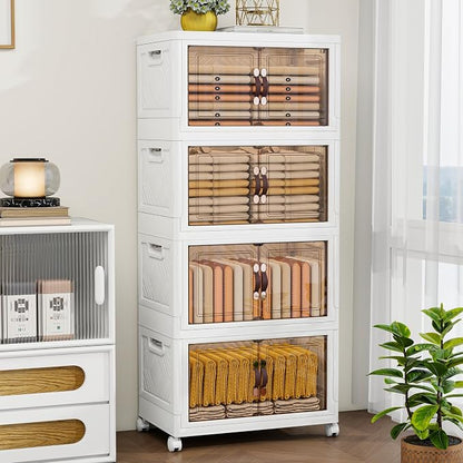 Storage Bins with Lids and Wheels, Collapsible Bathroom Storage Cabinet with - Image 7