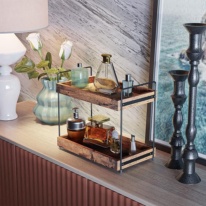 2-Tier Wood Bathroom Counter Organizer, Kitchen Spice Rack | Multi-Use Storage - Image 7