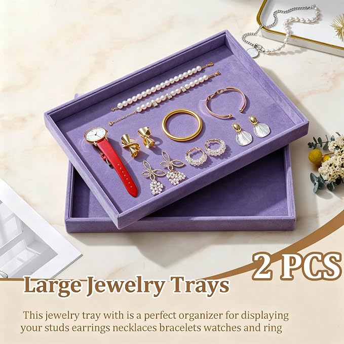 Large Velvet Jewelry Tray 2 Pack Stackable Jewelry Display Drawer Inserts Trays - Image 2