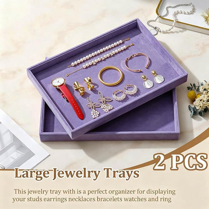 Large Velvet Jewelry Tray 2 Pack Stackable Jewelry Display Drawer Inserts Trays - Image 2