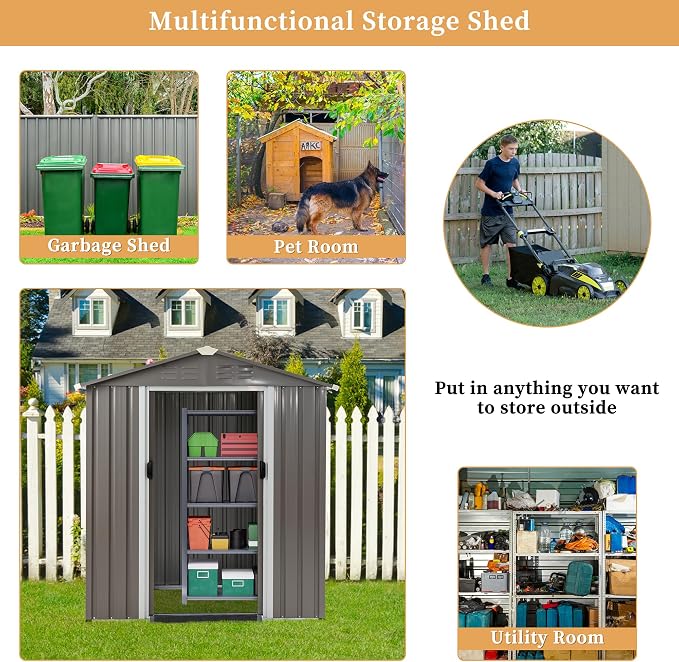 Vongrasig 6x4 FT Outdoor Storage Shed, Metal Graden Shed - Image 5