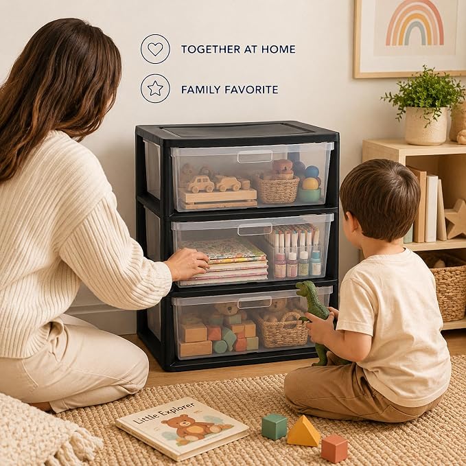 Wide 3 Drawer Plastic Storage Tower Clear Chest Organizer | Clear Removable - Image 9
