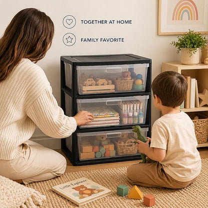 Wide 3 Drawer Plastic Storage Tower Clear Chest Organizer | Clear Removable - Image 9