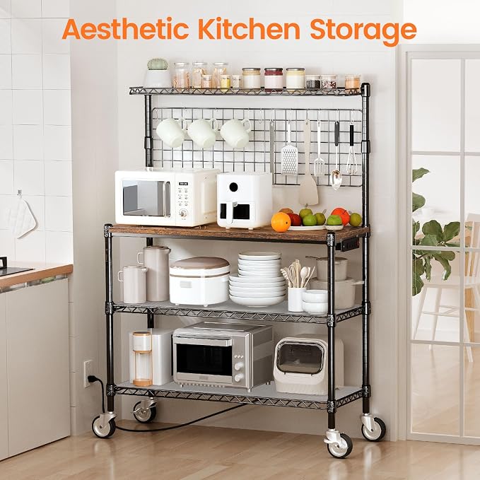 Leteuke Bakers Rack with Power Outlet & Storage, 36 Inch Microwave Stand - Image 2