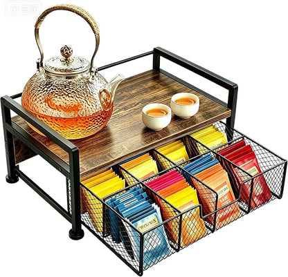 Tea Bag Organizer for Kitchen Countertop, Wooden Tea Box Organizer by Unknown