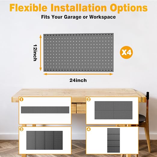Pegboard Smith Metal Pegboard Panels 12" x 24", 4 Pack Black Wall Mounted Tool - Image 7