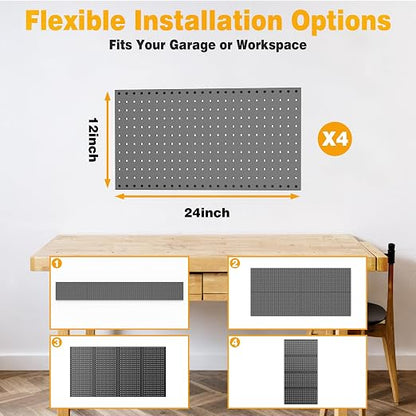 Pegboard Smith Metal Pegboard Panels 12" x 24", 4 Pack Black Wall Mounted Tool - Image 7