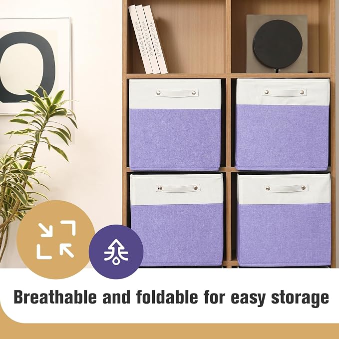 FinishingBo 13x13x13 Storage Cube Bins 4 Pack, Cube Shelf Baskets | Foldable - Image 2