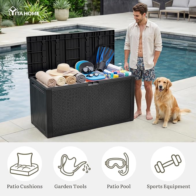 YITAHOME 95 Gallon Outdoor Storage Deck Box, Waterproof Resin Deck Box w/Handles - Image 7
