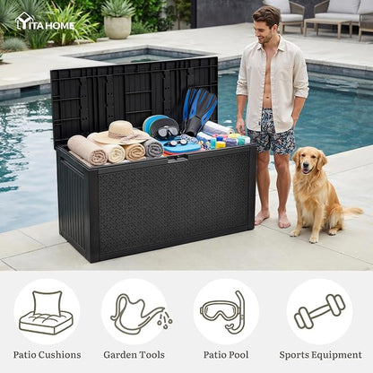 YITAHOME 95 Gallon Outdoor Storage Deck Box, Waterproof Resin Deck Box w/Handles - Image 7