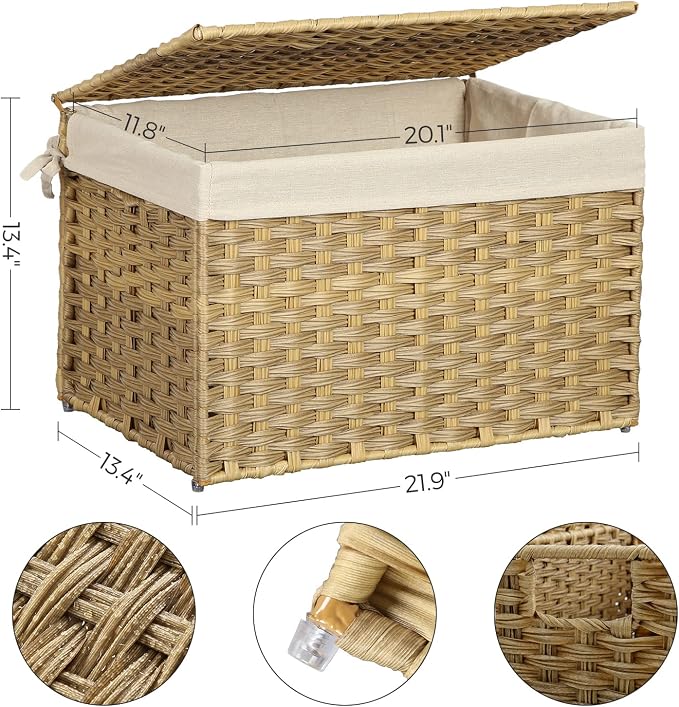 SONGMICS Storage Basket with Lid, Woven Blanket Storage Bin with Handles - Image 5