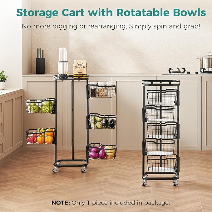 5 Tier Rotating Kitchen Storage Cart, Fruit Vegetable Potato Rack Stand | - Image 2