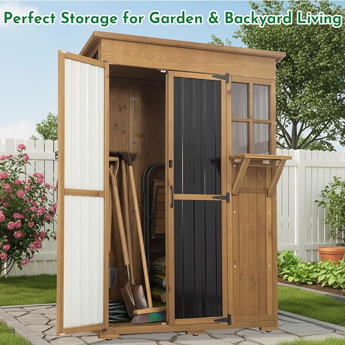 Ketive Outdoor Storage Cabinet, Large Wood & Metal Garden Shed - Image 6
