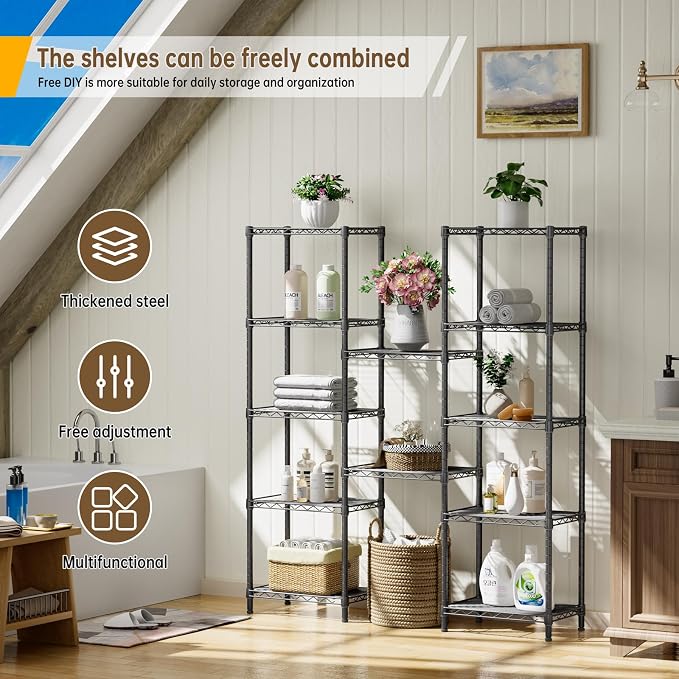 6 Tier Shelf Adjustable Storage Mesh Gaps Metal Utility Shelves Wire Shelving - Image 8